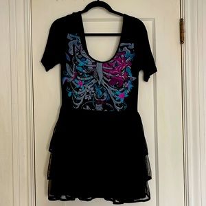 Minidress, skeleton, rib cage. Flounced skirt